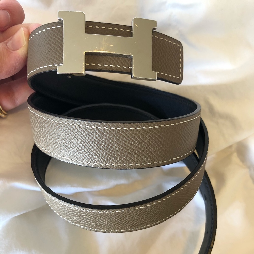 Hermes Constance 24mm belt etoupe and black